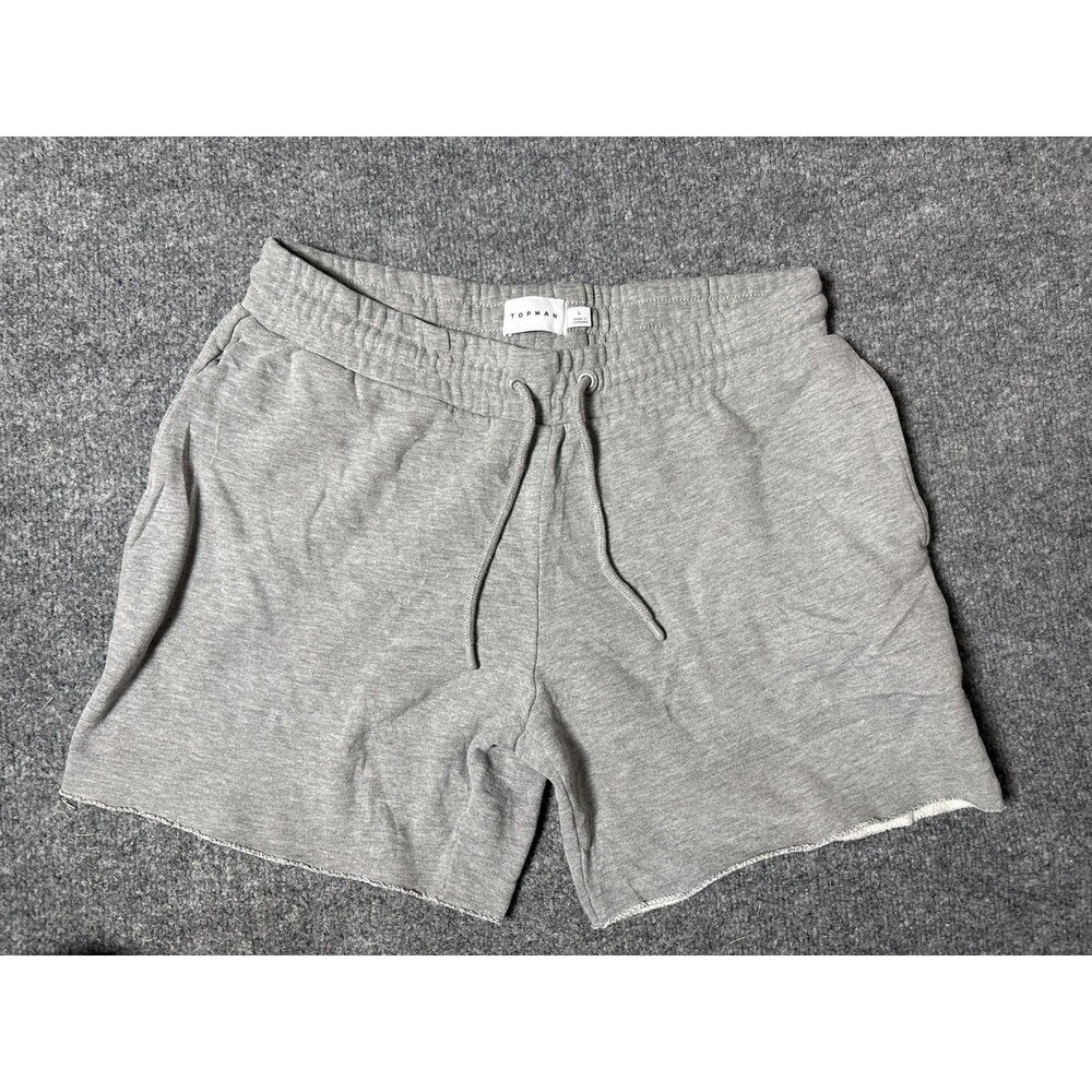 Topman Sweat Shorts Mens L Gray Fleece 6" Inseam Drawstring Elastic Waist Casual